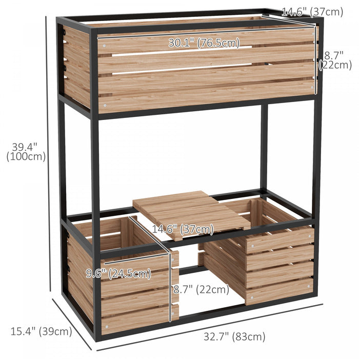 Outsunny 2-tier Raised Garden Bed, Elevated Planter Box With Storage Shelf, Wood Plant Stand For Flo