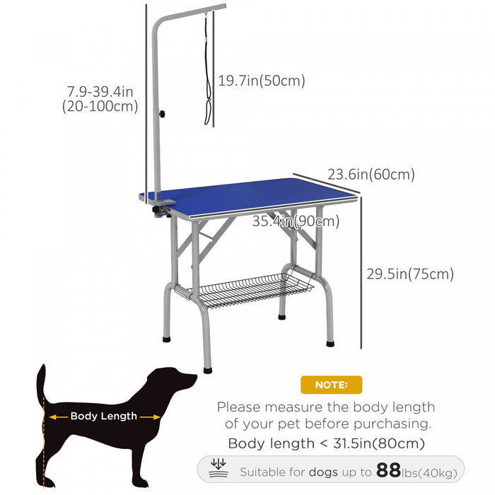 Pawhut Dog Grooming Table With Adjustable Grooming Arm, Pet Grooming Table For Dogs With Storage She