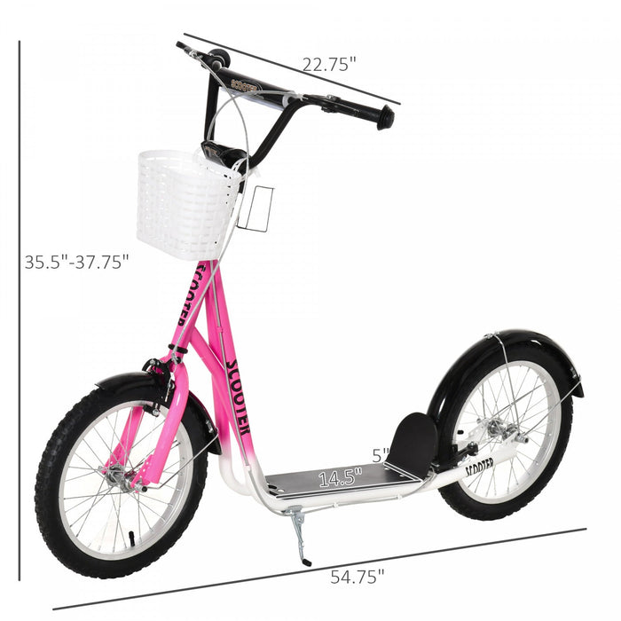Aosom Kick Scooter For Kids Teen Ride On Children Scooter With Adjustable Handlebar 2 Brakes Basket 
