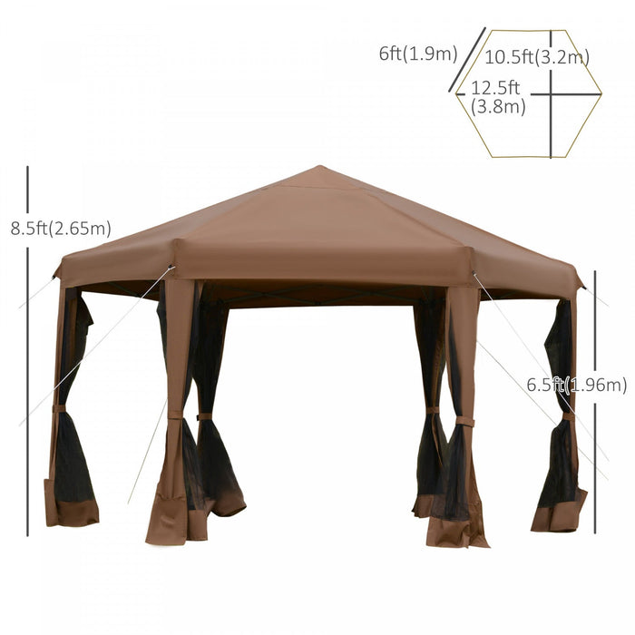 Outsunny 12.5' Pop Up Gazebo Hexagonal Canopy Tent Outdoor Shelter Pavilion Sun Protection With Mesh
