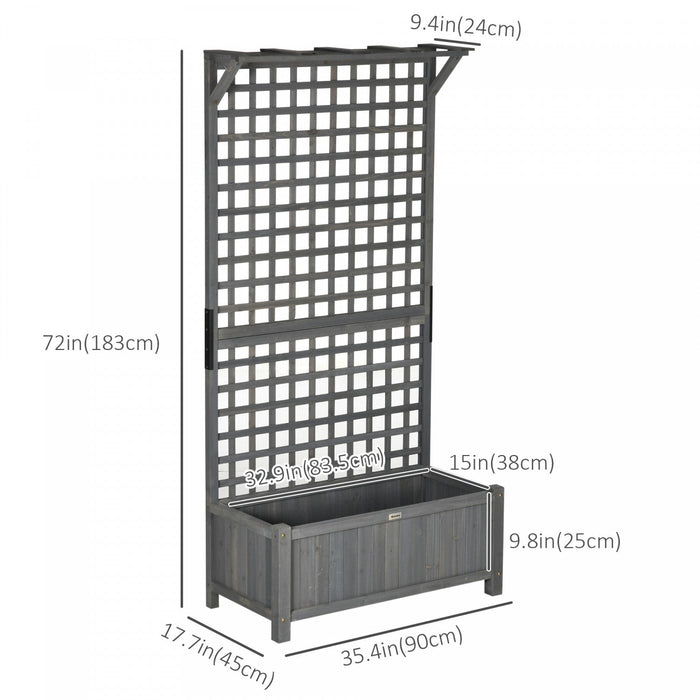 Outsunny Raised Garden Bed, Wood Planter With Trellis For Vine Climbing, Privacy Screen Planter Box 