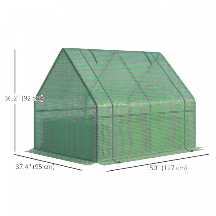 Outsunny Greenhouse With Raised Garden Bed, Steel Outdoor Planter Box Green