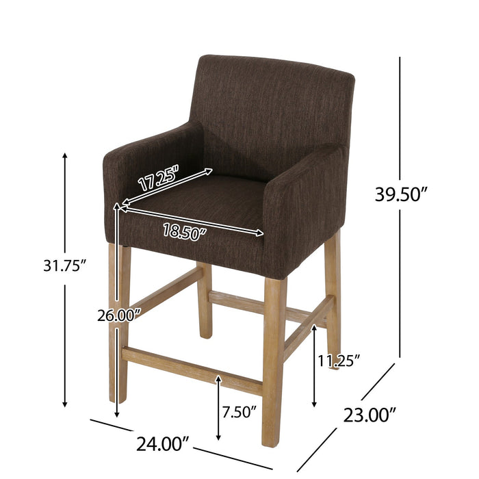 Gabrielle 26\" Seat Height Counter Stools Set Of 2 With Upholstered Fabric And Solid Wood Legs - Brown 