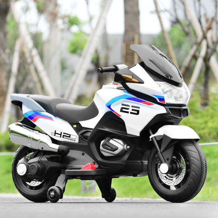 Costway 12v Kids Ride On Motorcycle Electric Motor Bike W/ Training Wheels & Light White