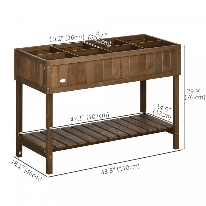 Outsunny 43.25\" X 18\" X 30\" Elevated Wooden Garden Plant Stand Outdoor Raised Flower Bed 8 Grid Box 