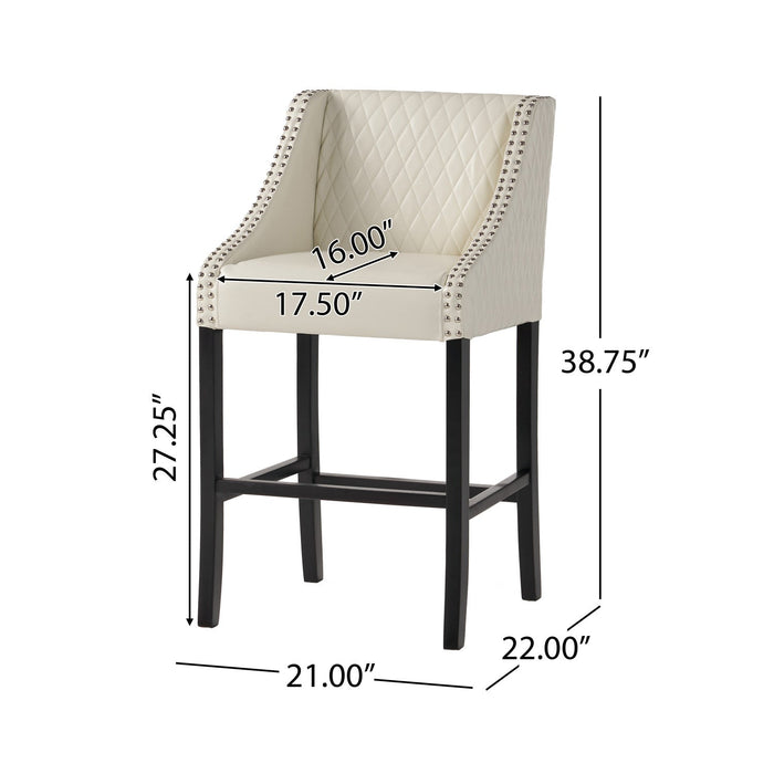 Deborah Armrests Barstool With Quilted Bonded Leather - Ivory 