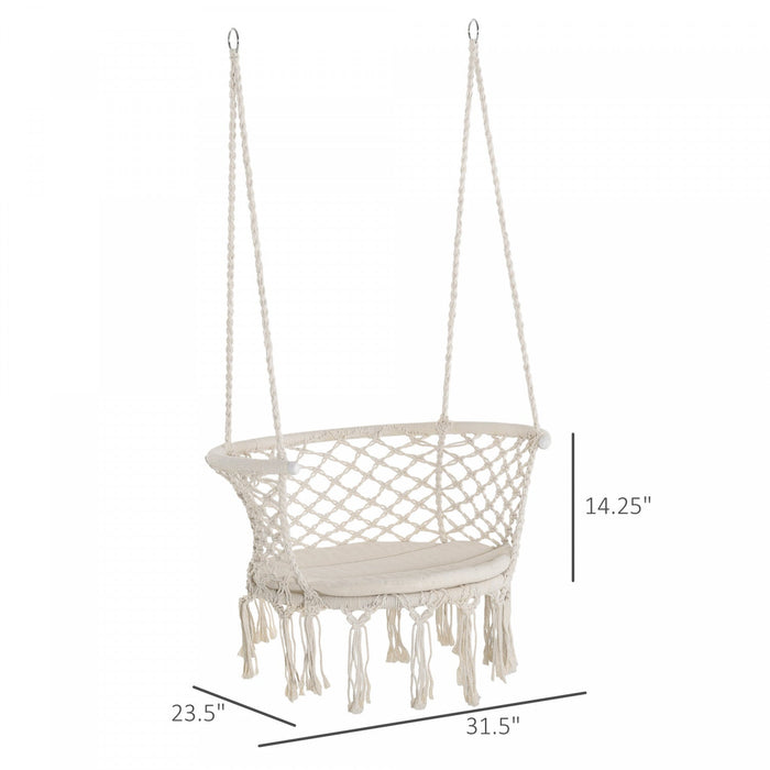 Outsunny Hanging Hammock Chair, Cotton Rope Porch Hammock Swing With Metal Frame And Cushion, Large 