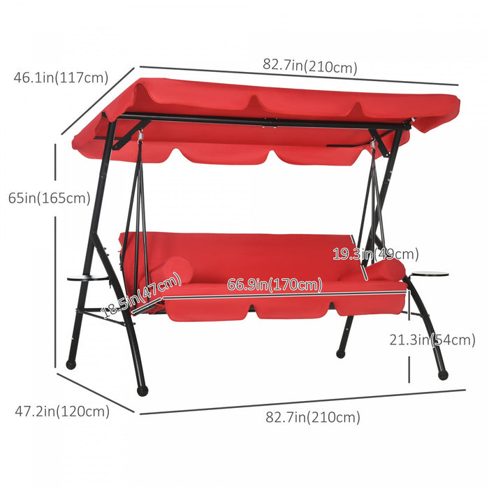 Outsunny 3-seat Outdoor Patio Swing Chair, Converting Flat Bed, Canopy Swing Glider W/ Adjustable Sh