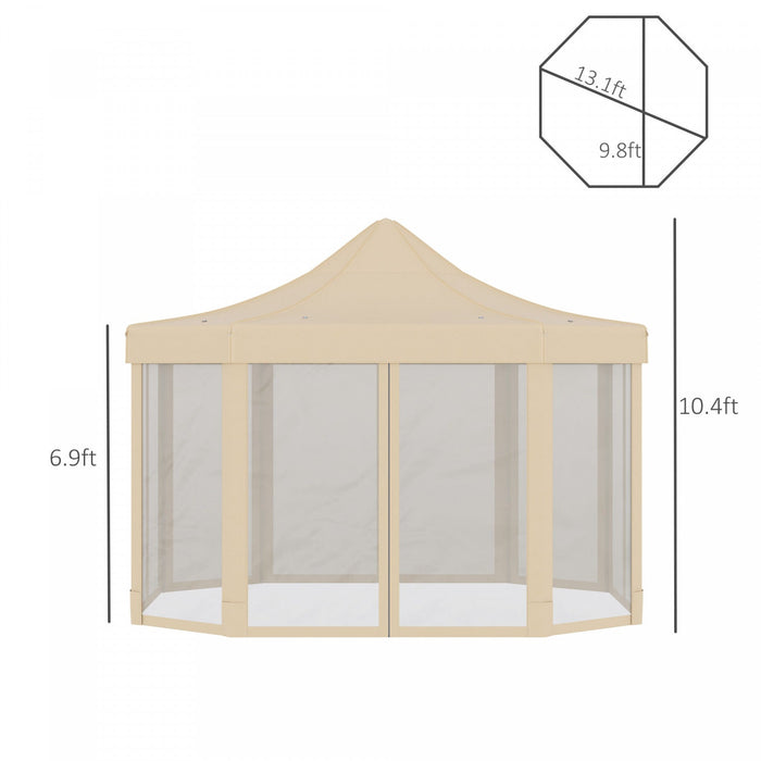 Outsunny 13' X 10' Pop Up Gazebo, Octagon Canopy Tent With Zippered Mesh Sidewalls, Weight Bags, Hei