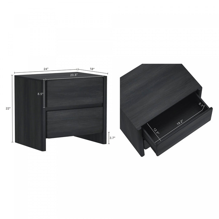 Linda Modern 24\" Nightstand in Charcoal Gray (2-Drawer) 