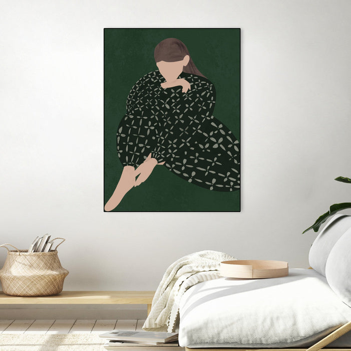 \"Woman In Green\" Canvas Framed Black 18x24 Wall Art