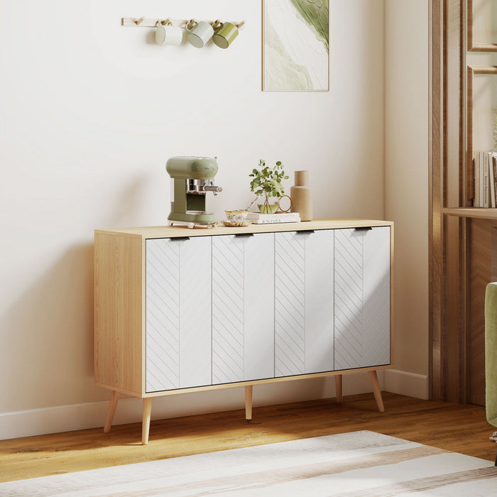 HOMCOM 47" Sideboard, Buffet Cabinet with Adjustable Shelves, Natural