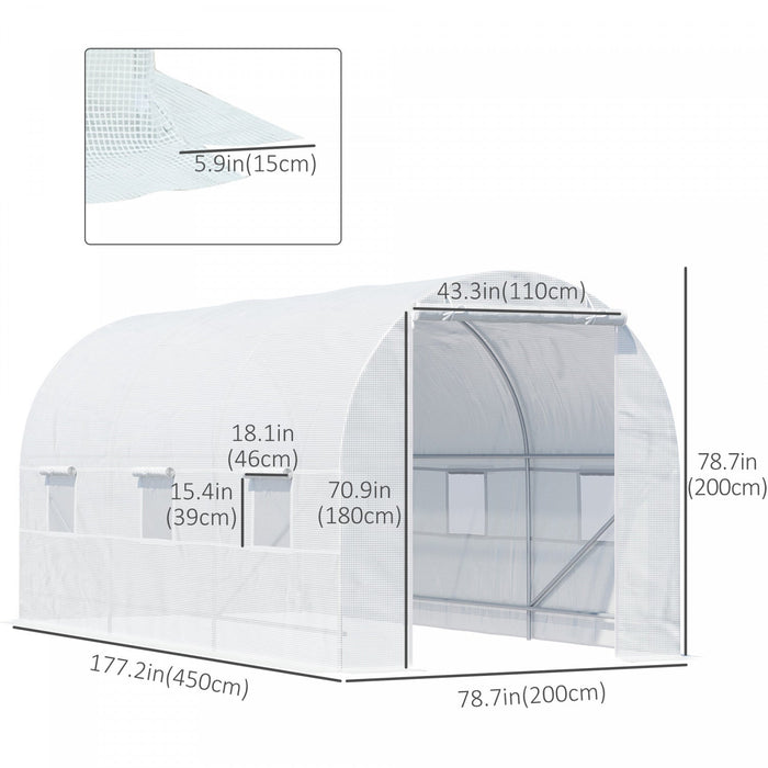 Outsunny 14.8x6.6x6.6ft Walk-in Tunnel Greenhouse Portable Garden Plant Growing Warm House With Door