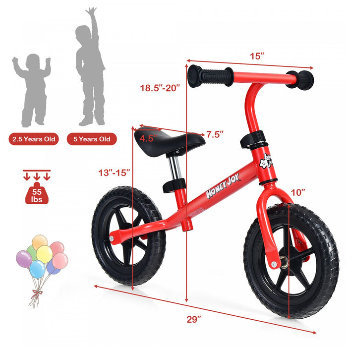 Honeyjoy Kids Balance Bike No Pedal Training Bicycle W/ Adjustable Handlebar & Seat Red