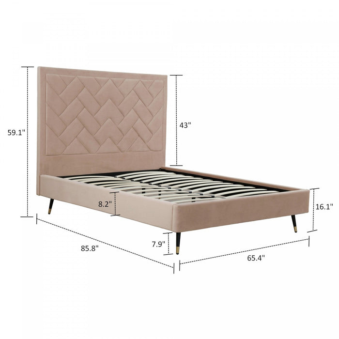 Crosby Modern Upholstered Velvet Queen Bed in Nude 