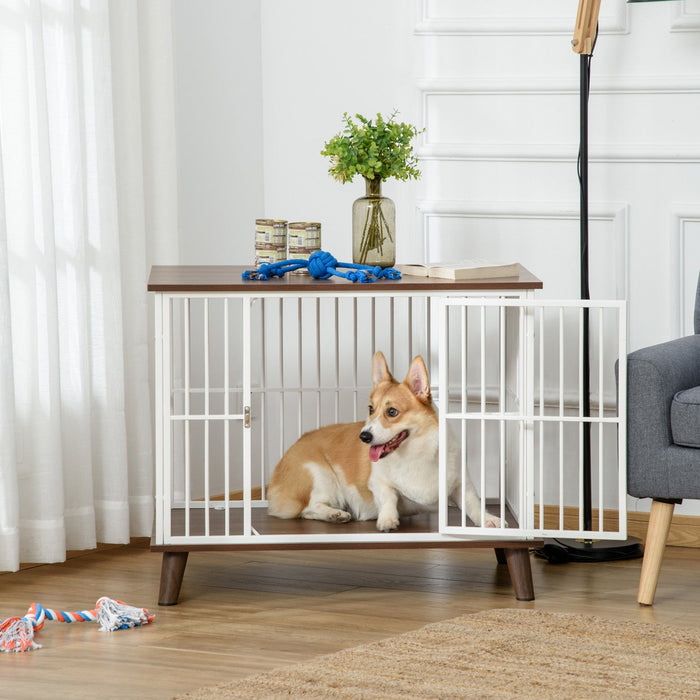 Pawhut Dog Crate, Furniture Style Pet Cage Kennel, End Table, Decorative Dog House, With Soft Cushio