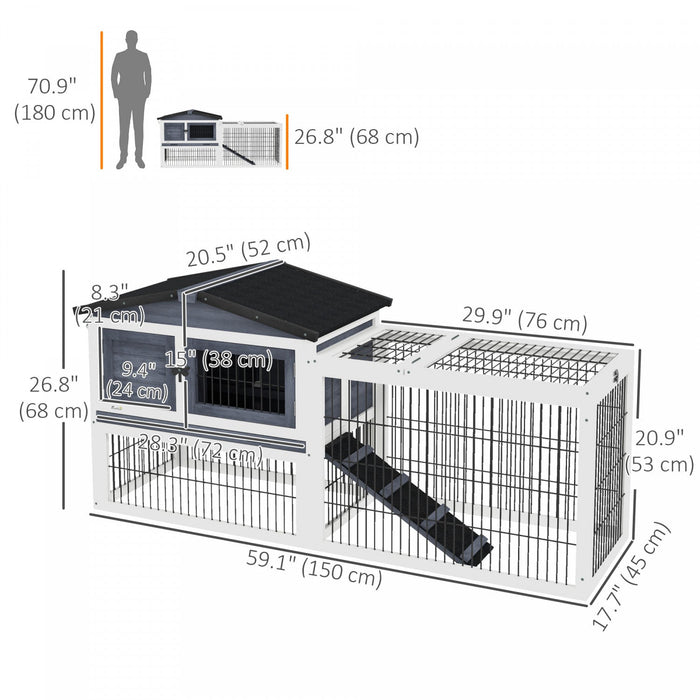 Pawhut Solid Wood Rabbit Hutch Bunny Cage Pet Guinea Pig House Outdoor Small Animal Habitat W/ Ramp,