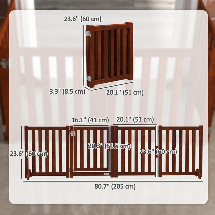 Pawhut Foldable Dog Gate With Door, 4 Panels Freestanding Pet Gate With Support Feet Indoor Playpen 