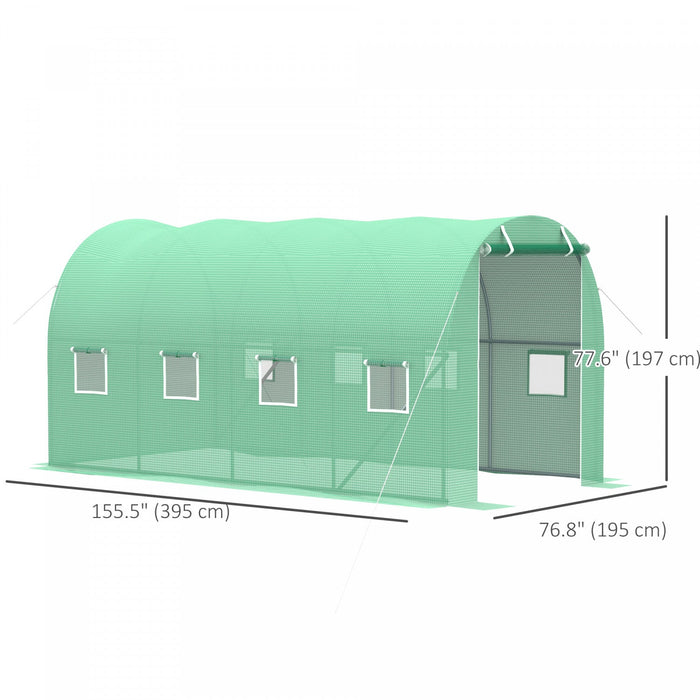 Outsunny Walk-in Tunnel Greenhouse 13 X 6.4 X 6.5 Ft Hoop House, Green