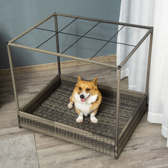 Pawhut Wicker Dog House For Indoor Outdoor, Elevated Pet Sofa, Rattan Cat Bed For Garden Patio, Weat