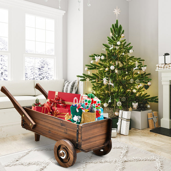 Costway Decorative Wagon Cart Plant Flower Pot Stand Wooden Raised Garden Planter Box