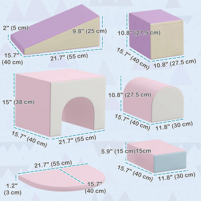 Qaba 7-piece Soft Play, Foam Climbing Blocks For Toddlers, Kids' Educational Climbing Crawling Toys,