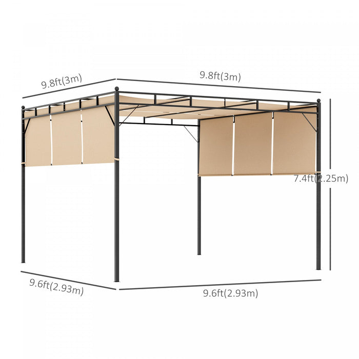 Outsunny 10' X 10' Patio Pergola, Patio Gazebo Sun Shade Shelter With Retractable Canopy, Steel Fram