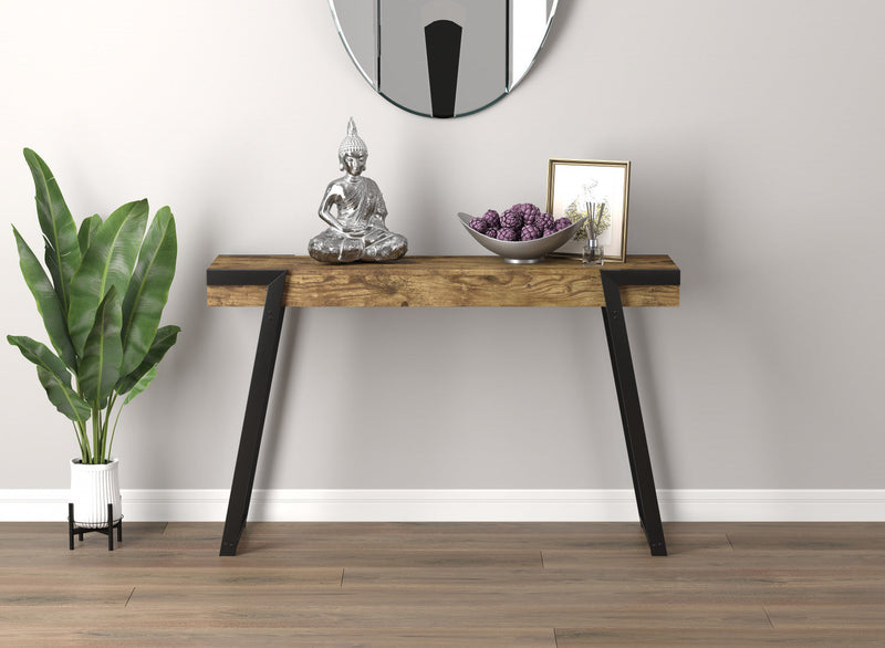47” Narrow Console Table With Storage Shelf - Brown Reclaimed Wood With Black Metal 