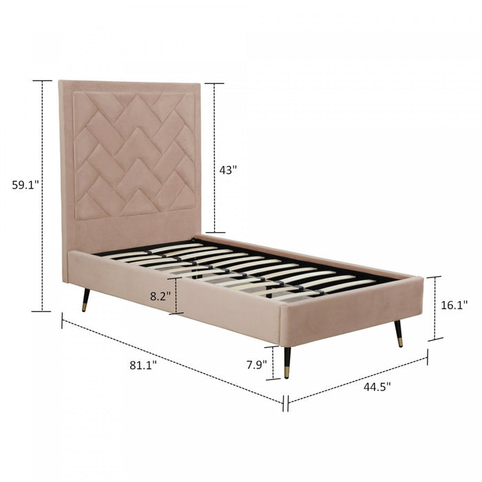 Crosby Modern Upholstered Velvet Twin Bed in Nude 