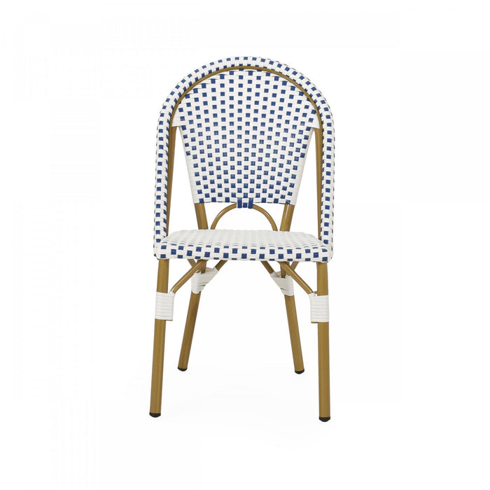 Julien Faux Ratten and Aluminum French Bistro Chairs, Set of 2 - Blue and White 