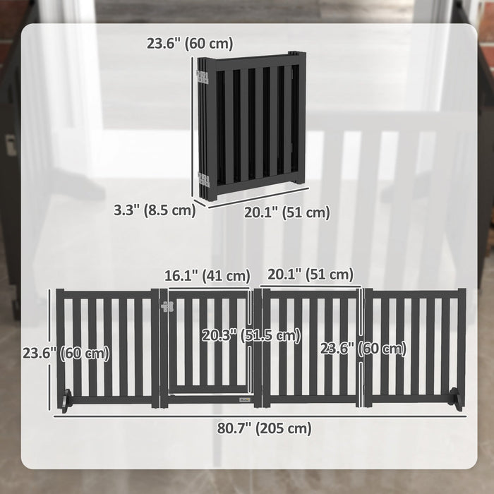 Pawhut Foldable Dog Gate With Door, 4 Panels Freestanding Pet Gate With Support Feet Indoor Playpen 