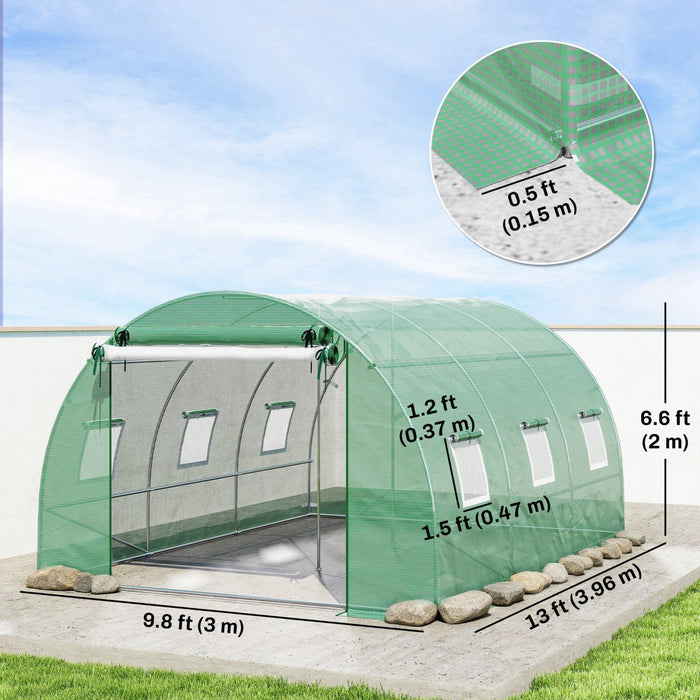 Outsunny Walk-in Tunnel Greenhouse w/ Support Rods, Plant Hot House, Green
