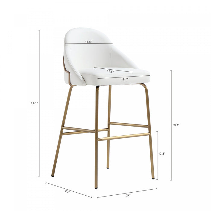 Gracie Modern Metal Upholstered Barstool in White and Gold Bar Stool 