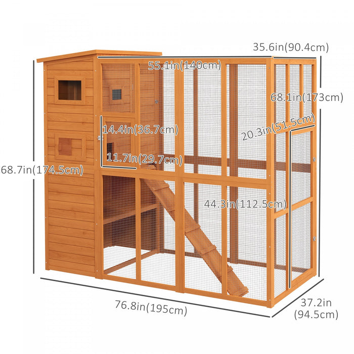 Pawhut Large Catio Outdoor Cat Enclosure Weatherproof Cat House With Cat Condo, Indoor Wooden Cat Ca