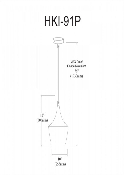 Dainolite Helsinki 1 Light Pendant Teardrop Large Matte Black Finish Gold Interior Lamp