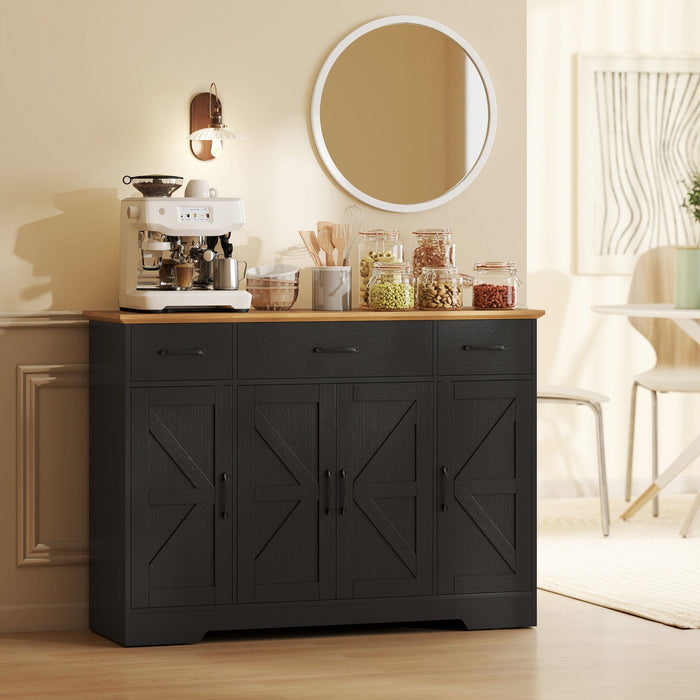 Farmhouse Sideboard with Soft-Close Hinges, Kitchen Buffet Cabinet, Black