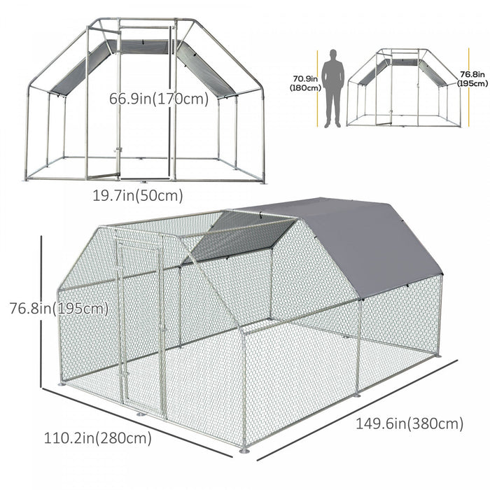 Pawhut 9.2' X 12.5' Metal Chicken Coop, Galvanized Walk-in Hen House, Poultry Cage Outdoor Backyard 