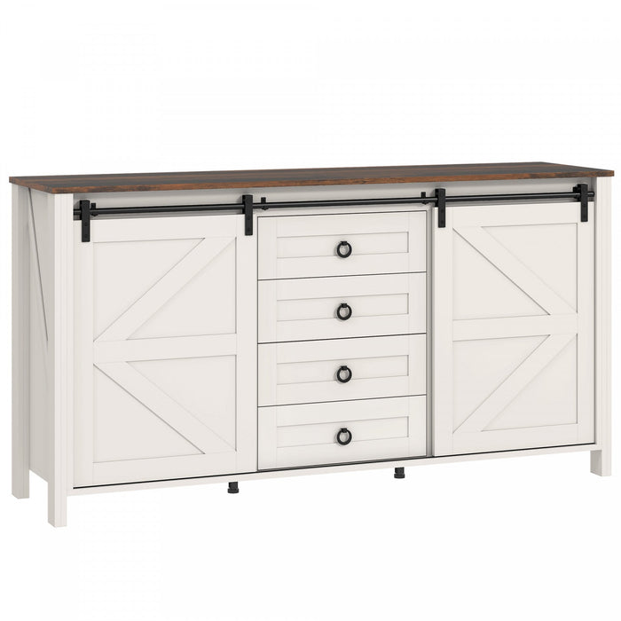 HOMCOM Farmhouse Sideboard Buffet Cabinet with Doors Cream White