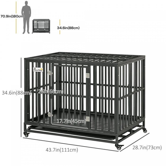 Pawhut 45\" Heavy Duty Steel Dog Crate Kennel Pet Cage With Wheels For Portability & 1 Doors For Conv