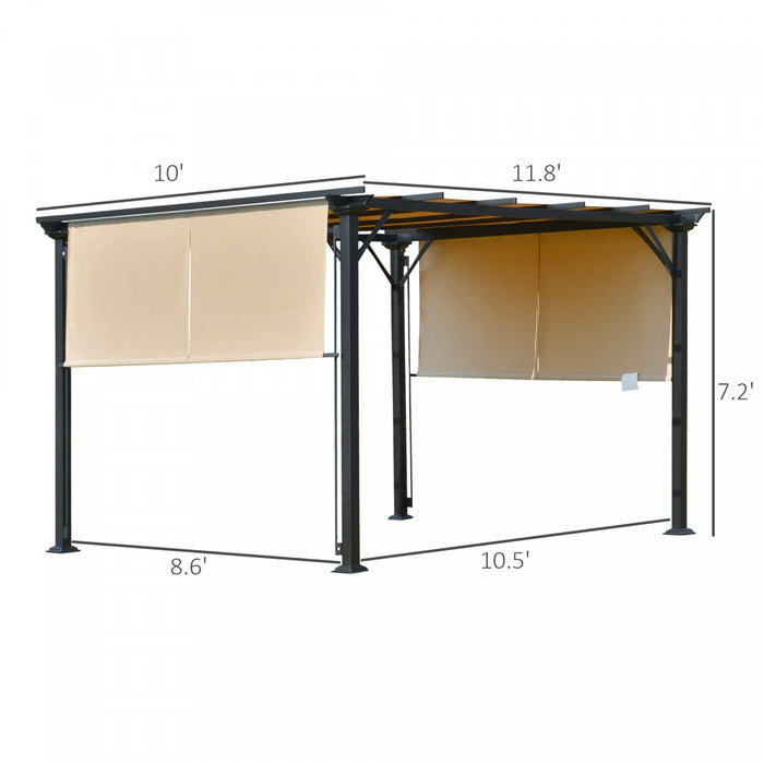 Outsunny 10' X 12' Retractable Pergola Canopy, Outdoor Gazebo With Sun Shade Canopy And Steel Frame,