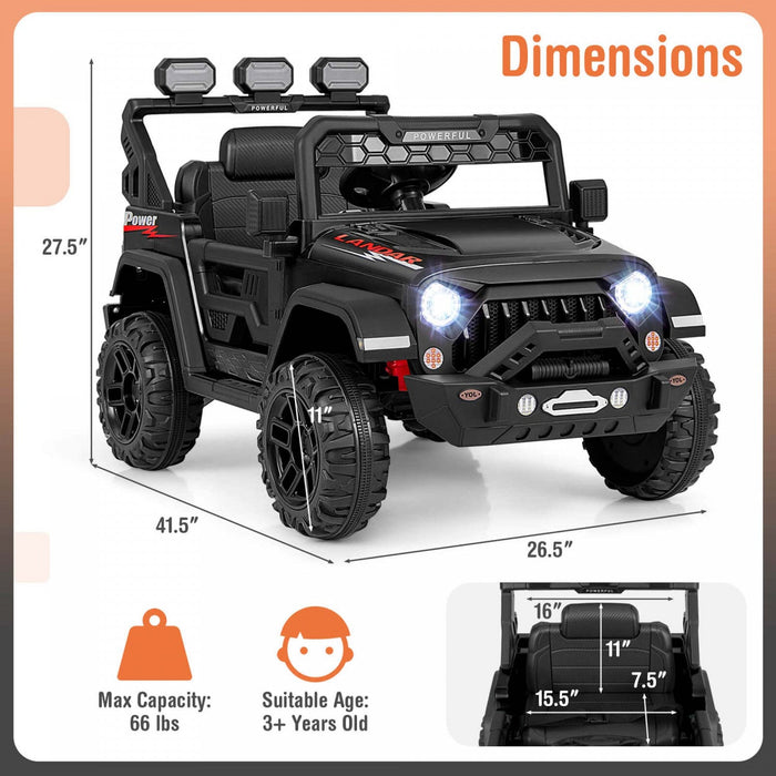 Costway 12v Kids Ride On Truck With 2*12v Motors Spring Suspension & Remote Control Black