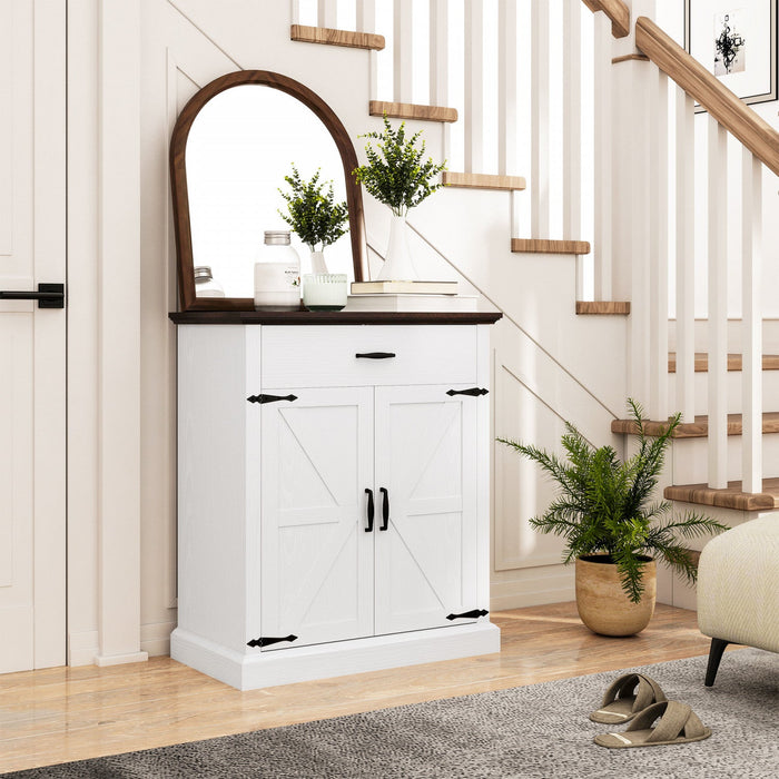 HOMCOM 30" Farmhouse Sideboard Buffet Cabinet with 2 Barn Doors White