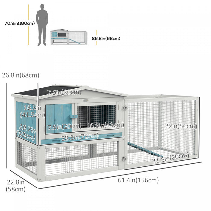 Pawhut 61'' L 2-story Rabbit Hutch Bunny Cage Small Animal House With Pull Out Tray, Detachable Run,