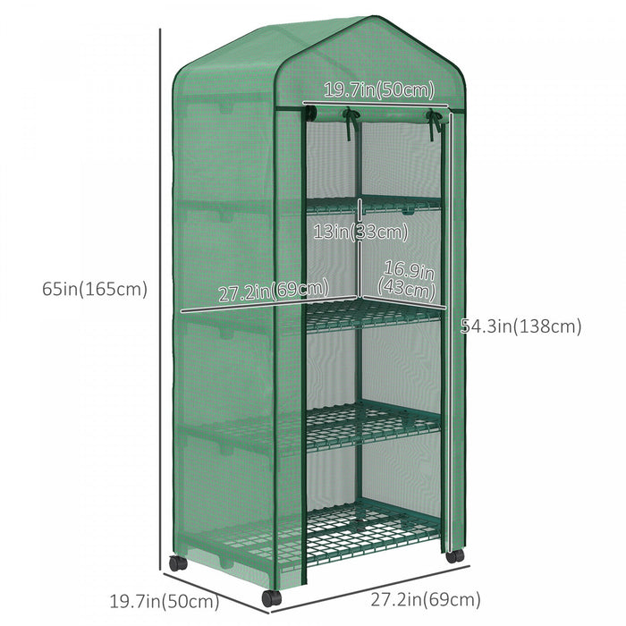 Outsunny 27\" X 20\" X 65\" Portable Greenhouse With 4 Tier Shelves And Wheels, Outdoor Hot House Plant