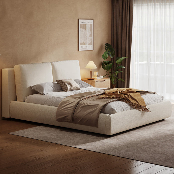Diana Ottoman Hydraulic Lift Storage Platform Bed with Luxurious Boucle Upholstered and Sturdy Storage,King Size,White King Bed  