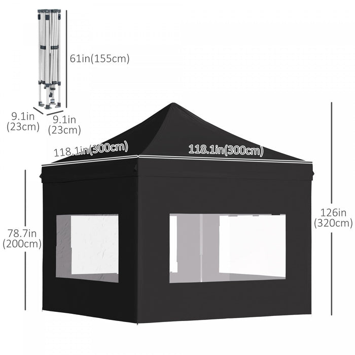 Outsunny 10' X 10' Pop Up Gazebo, Instant Canopy Tent Sun Shelter With Sidewalls, Wheeled Carry Bag 