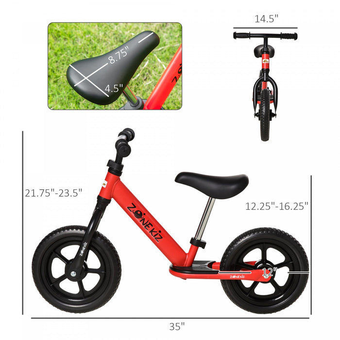 Qaba 12\" Kids Balance Bike No Pedal Bicycle Adjustable Seat And Handlebar Training Toddler Bike 3 - 