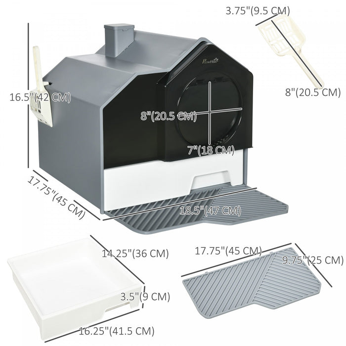 Pawhut Hooded Cat Litter Box With Lid, Kitty Litter Pan With Pull-out Drawer, Handle, Scoop, Deodori