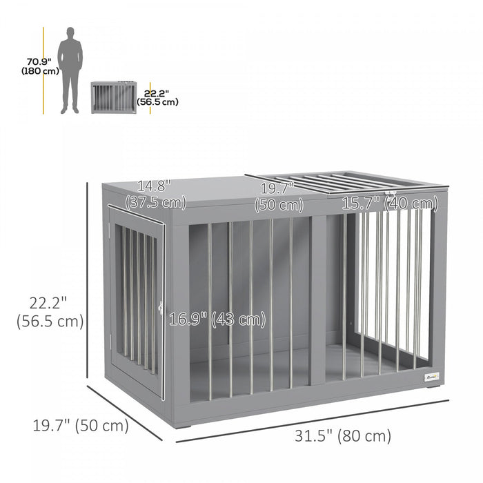 Pawhut Dog Crate Furniture, 31.5\" Dog Kennel Furniture Side End Table With Double Doors, For Medium 