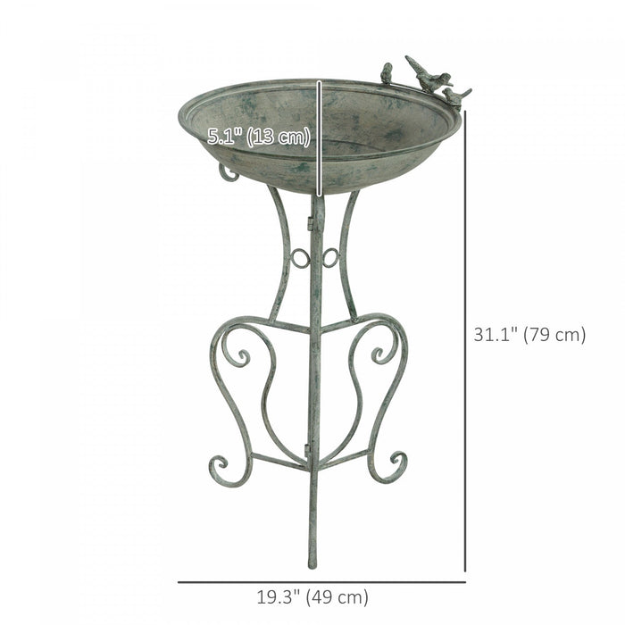 Outsunny Metal Bird Bath For Outdoors, 19.3" Birdbath With Bird Statues